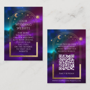 Celestial Wedding Website RSVP QR Code Purple Teal Enclosure Card