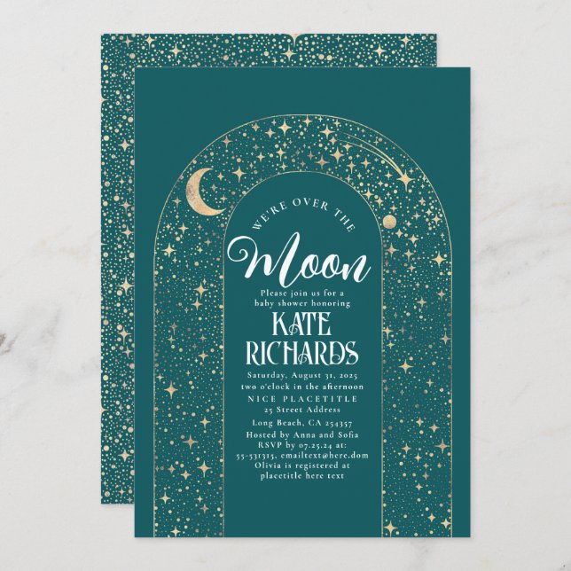 Celestial We're Over The Moon Starry Baby Shower Invitation (Front/Back)