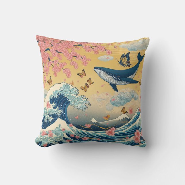 Celestial Whale among Cherry Blossoms - AI Art Cushion (Front)