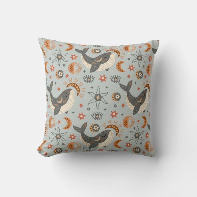 Celestial Whale Bohemian Pattern Cushion (Front)