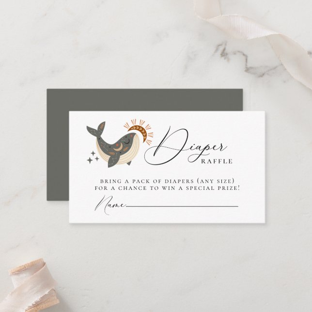 Celestial Whale Diaper Raffle Enclosure Card (Front/Back In Situ)