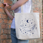 Celestial Whale  Tote Bag<br><div class="desc">Line art illustration of a whale on a background of stars and a moon.</div>