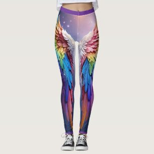 "Celestial Whispers: Hyper-Realistic Rainbow Ange Leggings
