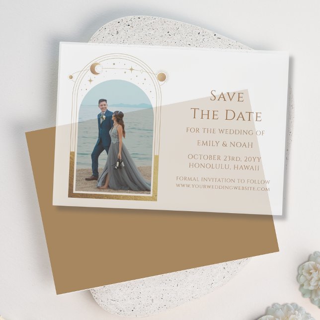 Celestial White Gold Photo Wedding Save The Date Vellum Invitations (Creator Uploaded)