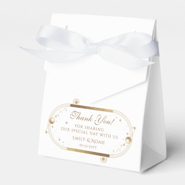 Celestial White Gold Sun Moon Stars Wedding Favour Box (Front Side)