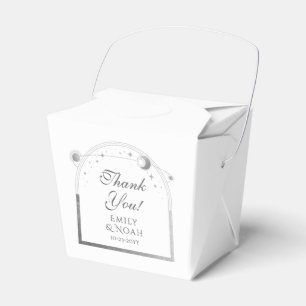 Celestial White Silver Sun Moon Stars Wedding Favour Box