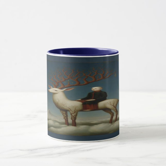 Celestial White Stag Surreal Art Mug (Center)