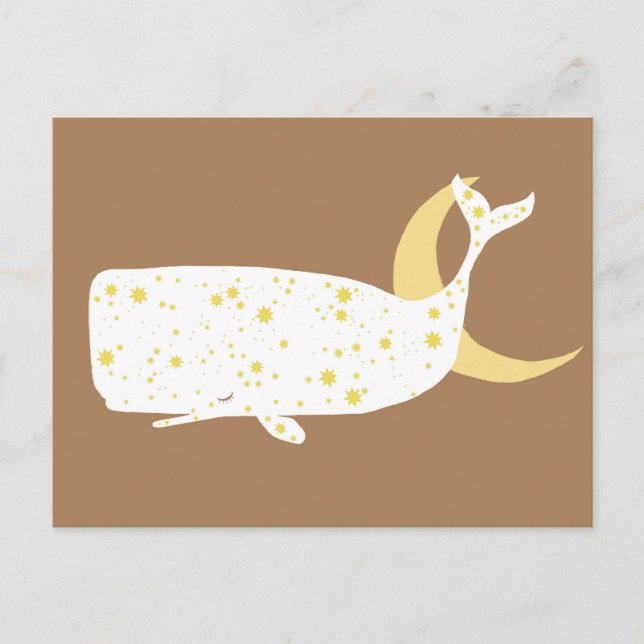 Celestial White Whale And Moon Stars Illustration  Postcard (Front)
