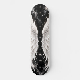 Celestial White Wings Black Sky Cosmic Skateboard