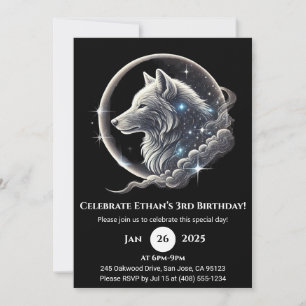 Celestial White Wolf Moon Birthday Invitation