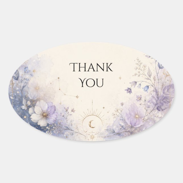 Celestial Wildflower Moon Wedding Thank You Oval Sticker (Front)