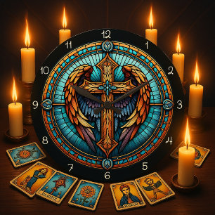 Celestial Winged Cross Large Clock