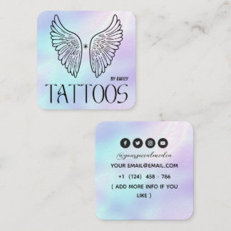 Celestial Wings Tattoo Salon Holographic Square Business Card