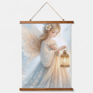 Celestial Winter Angel Lantern of Comfort Hanging Tapestry