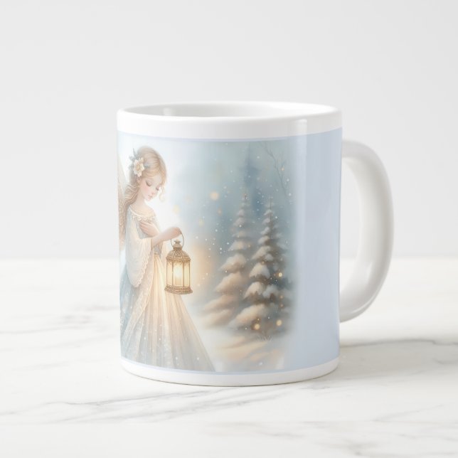 Celestial Winter Angel Lantern of Comfort Large Coffee Mug (Front Right)