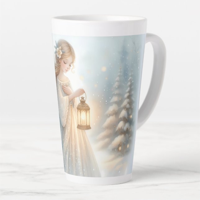 Celestial Winter Angel Lantern of Comfort Latte Mug (Right Angle)