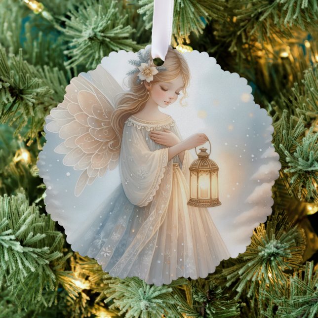 Celestial Winter Angel Lantern of Comfort Tree Decoration Card (Insitu (Tree))
