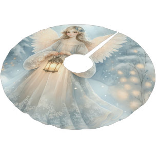 Celestial Winter Angel Lantern of Grace Brushed Polyester Tree Skirt