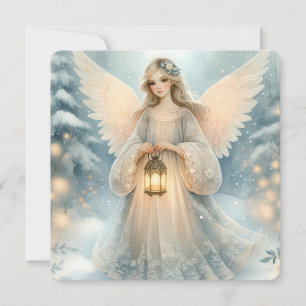 Celestial Winter Angel Lantern of Grace Card