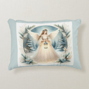 Celestial Winter Angel Lantern of Grace Decorative Cushion