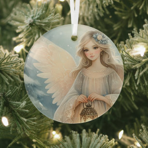 Celestial Winter Angel Lantern of Grace Glass Tree Decoration