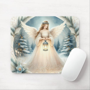 Celestial Winter Angel Lantern of Grace Mouse Pad