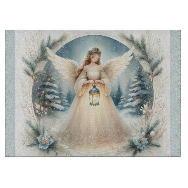 Celestial Winter Angel Lantern of Hope Cutting Board (Front)