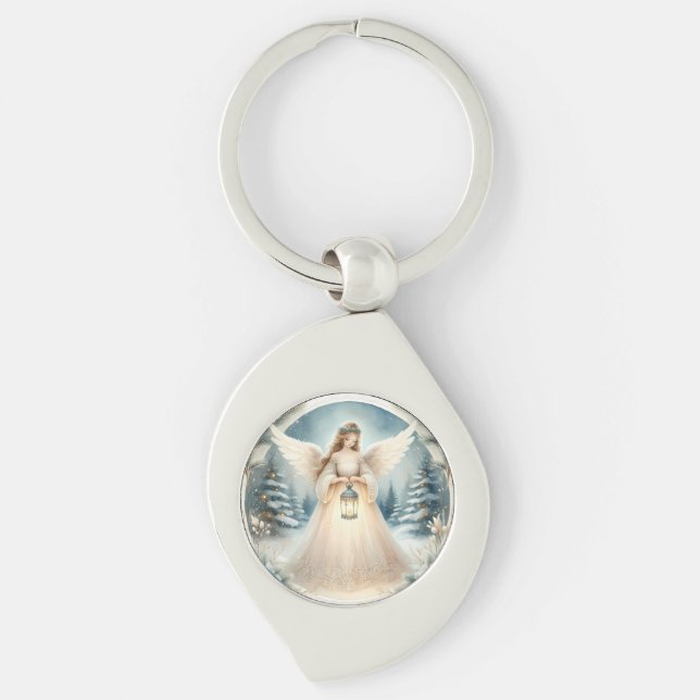 Celestial Winter Angel Lantern of Hope Key Ring (Front)