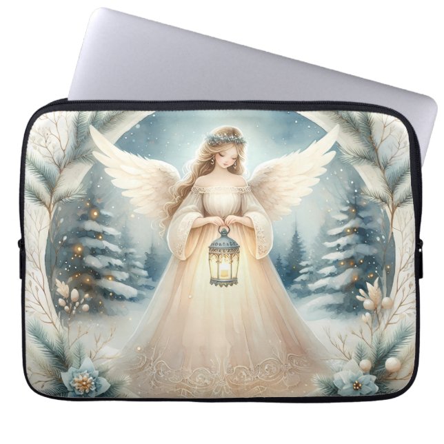 Celestial Winter Angel Lantern of Hope Laptop Sleeve (Front)