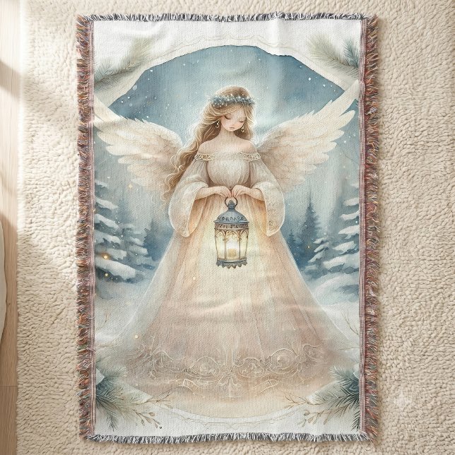 Celestial Winter Angel Lantern of Hope Throw Blanket (Celestial Winter Angel Lantern of Hope Throw Blanket)