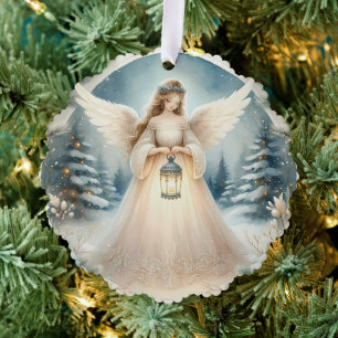 Celestial Winter Angel Lantern of Hope Tree Decoration Card