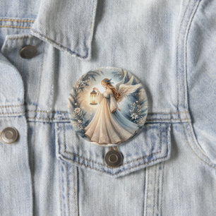 Celestial Winter Angel Lantern of Peace 7.5 Cm Round Badge