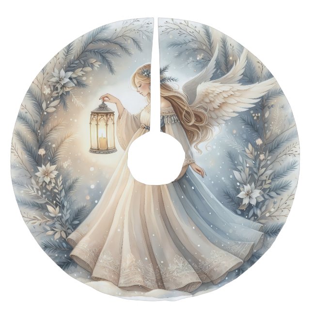 Celestial Winter Angel Lantern of Peace Brushed Polyester Tree Skirt (Front)