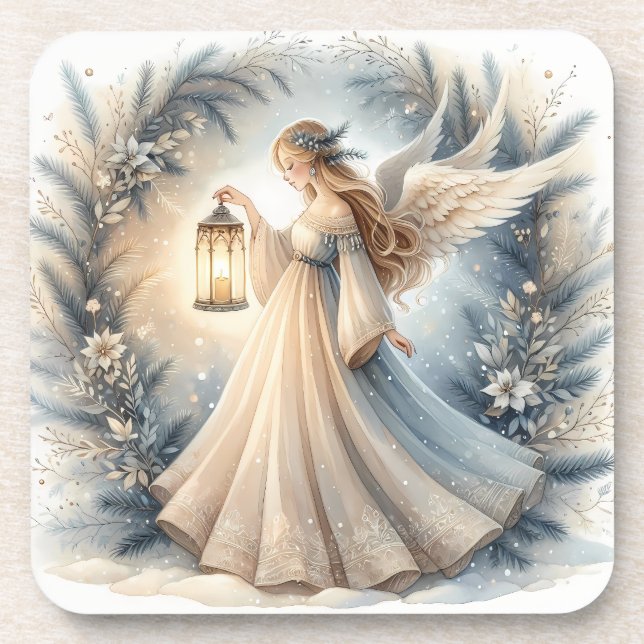 Celestial Winter Angel Lantern of Peace Coaster (Front)