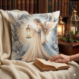 Celestial Winter Angel Lantern of Peace Cushion