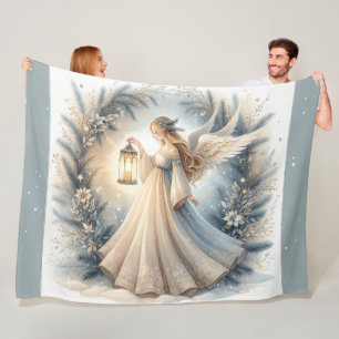 Celestial Winter Angel Lantern of Peace Fleece Blanket