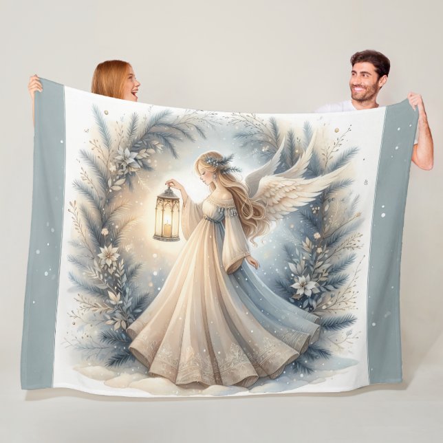 Celestial Winter Angel Lantern of Peace Fleece Blanket (In Situ)