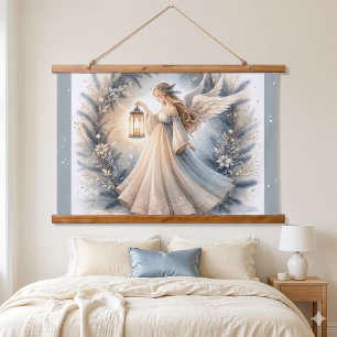 Celestial Winter Angel Lantern of Peace Hanging Tapestry
