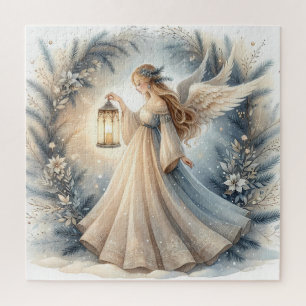 Celestial Winter Angel Lantern of Peace Jigsaw Puzzle