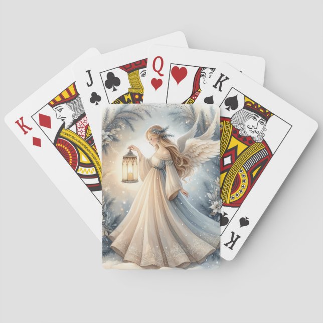 Celestial Winter Angel Lantern of Peace Playing Cards (Back)