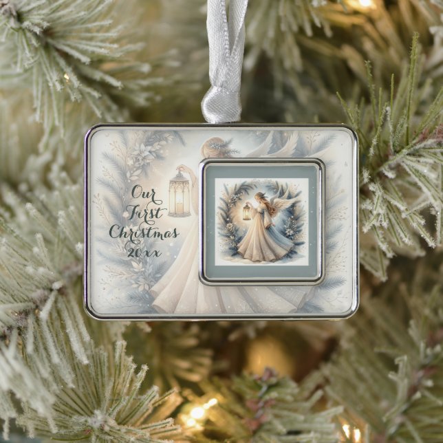 Celestial Winter Angel Lantern of Peace Silver Plated Framed Ornament (Tree)