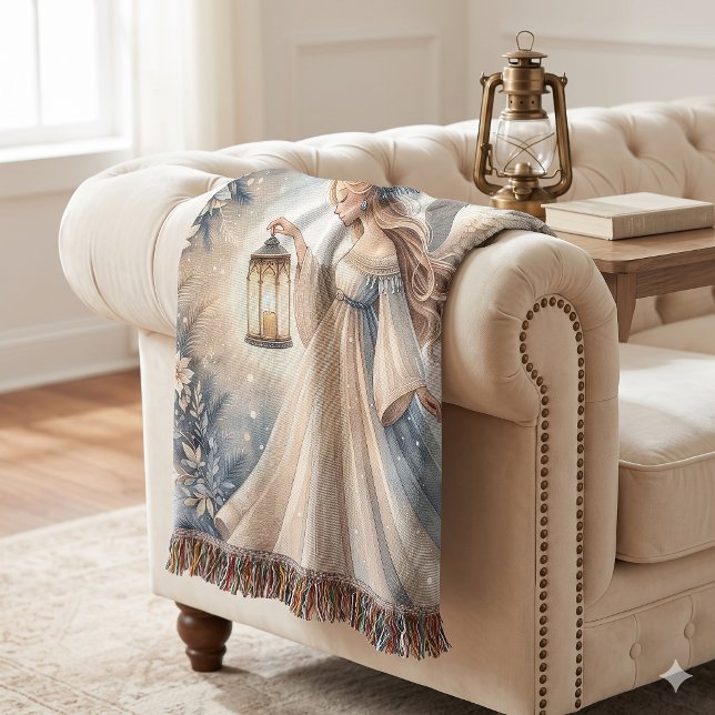 Celestial Winter Angel Lantern of Peace Throw Blanket (Celestial Winter Angel Lantern of Peace Throw Blanket)
