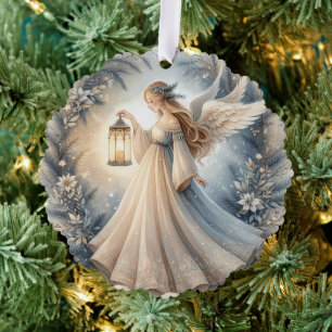 Celestial Winter Angel Lantern of Peace Tree Decoration Card