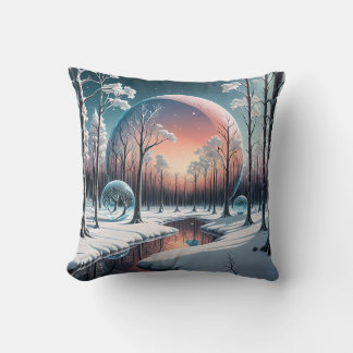 Celestial Winter Dream: Surreal Snowy Forest Cushion