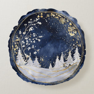 Celestial Winter Elegance Round Cushion