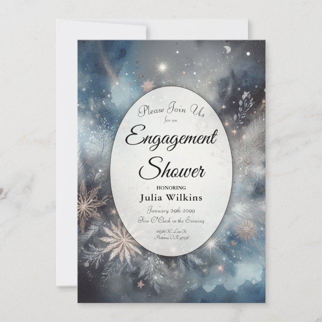 Celestial Winter Midnight Sparkle Engagement  Invitation (Front)