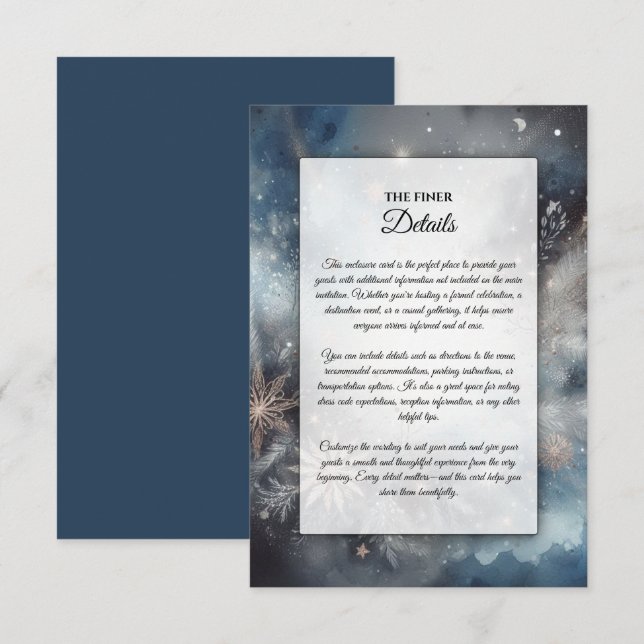 Celestial Winter Midnight Sparkle Wedding Enclosure Card (Front/Back)