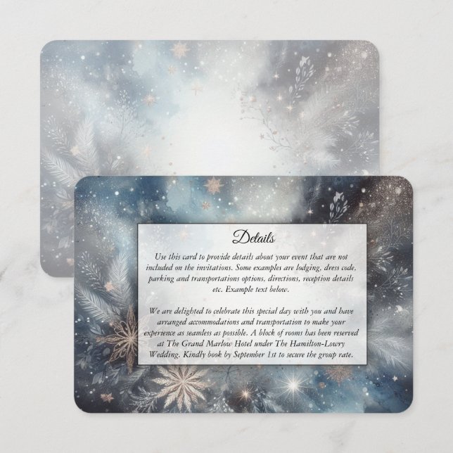 Celestial Winter Midnight Sparkle Wedding Enclosure Card (Front/Back)