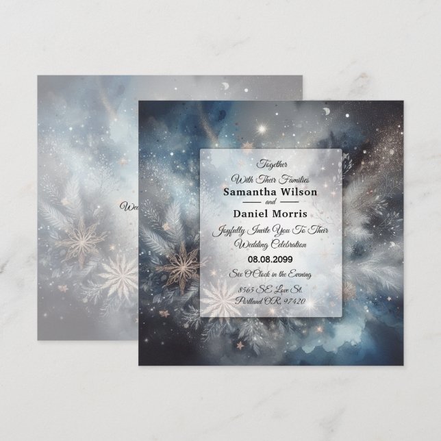 Celestial Winter Midnight Sparkle Wedding Invitation (Front/Back)