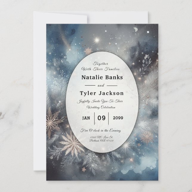 Celestial Winter Midnight Sparkle Wedding Invitation (Front)